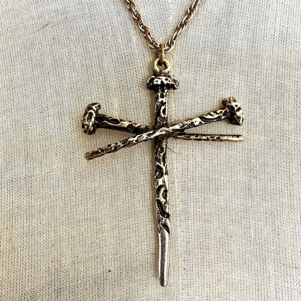 Gold tone Nail Cross pendant Necklace
